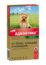 Купить Адвантикс Капли на холку от блох,клещей и комаров для щенков и собак до 4 кг пипетка по 0,4 мл 4 шт цена