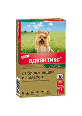 Купить Адвантикс Капли на холку от блох,клещей и комаров для щенков и собак до 4 кг пипетка по 0,4 мл 1 шт цена