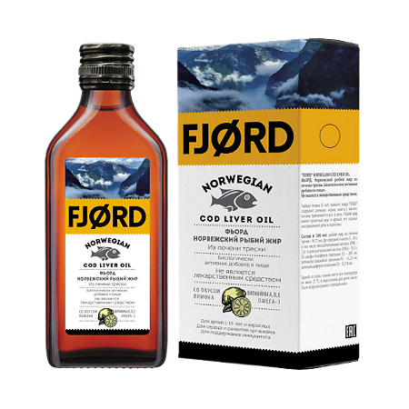 Изображение товара Фьорд Норвежский рыбий жир из печени трески / Fjord Norwegian Cod Liver Oil со вкусом лимона 100 мл 1 шт
