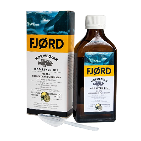 Изображение товара Фьорд Норвежский рыбий жир из печени трески со вкусом лимона 200 мл БАД