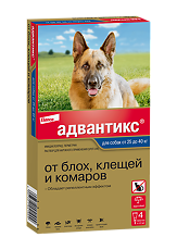 Купить Адвантикс Капли на холку от блох,клещей и комаров для собак от 25 до 40 кг пипетка по 4,0 мл 4 шт цена