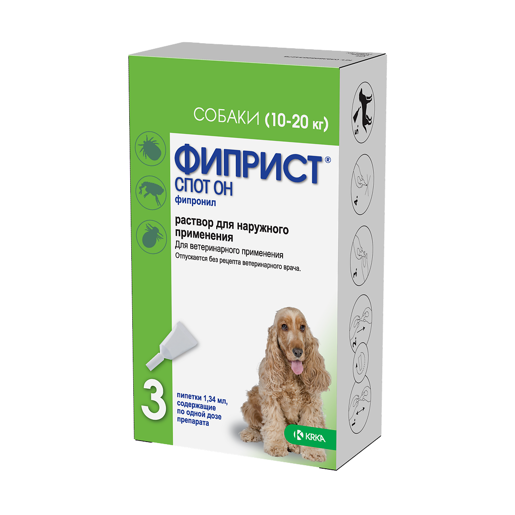 Фиприст Спот Он капли на холку для собак 10-20 кг 1,34 мл 3 шт - купить ...