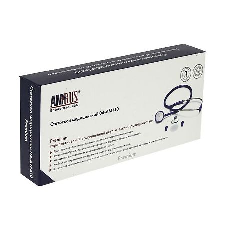 Стетоскоп Amrus 04-АМ410 Premium медицинский двухсторонний терапевтический фиолетовый 1 шт