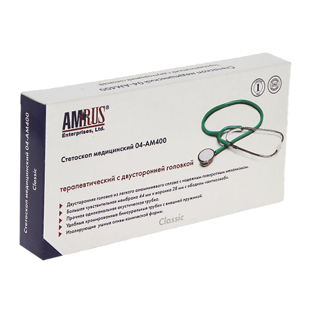 Стетоскоп Amrus 04-АМ400 GR медицинский терапевтический зеленый 1 шт