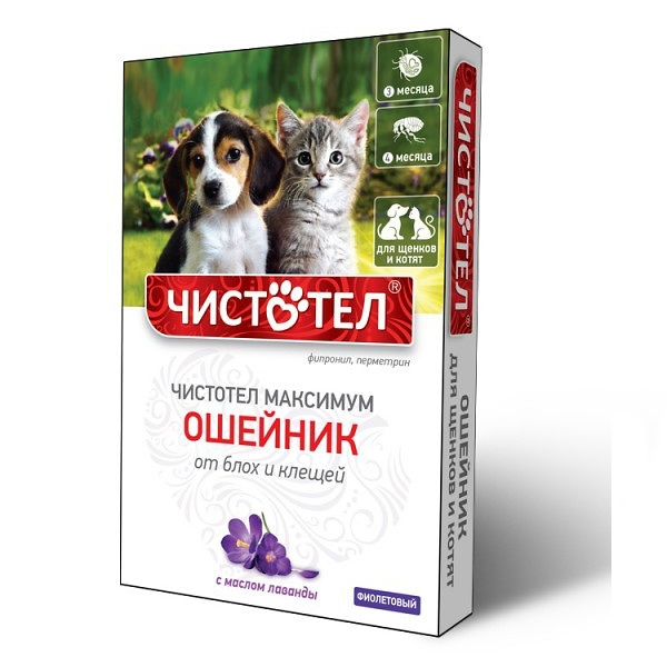 Изображение товара Чистотел Максимум Ошейник от блох и клещей для щенков и котят фиолетовый 1 шт.
