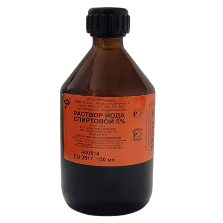 Йод раствор спиртовой раствор для наружного применения спиртовой 5 % 100 мл (вет)