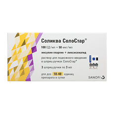 Купить Соликва СолоСтар раствор для п/к введ 100 ед/мл+50 мкг/мл 3 мл картриджи в шприц-ручках солостар 3 шт цена