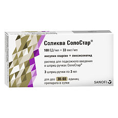 Купить Соликва СолоСтар раствор для п/к введ 100 ед/мл+33 мкг/мл шприц-ручка 3 мл 3 шт цена