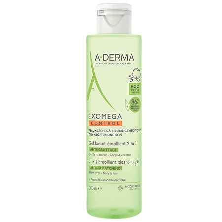 A-Derma Exomega Control смягчающий очищающий гель 2 в 1 для тела и волос 200 мл 1 шт