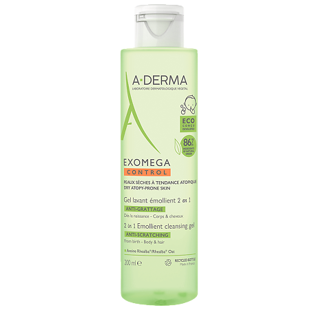 Изображение товара A-Derma Exomega Control Смягчающий очищающий гель 2 в 1 для тела и волос 200 мл 1 шт