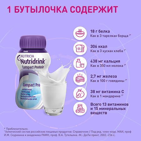 Нутридринк Компакт Протеин бутылочка нейтральный вкус 125 мл 4 шт