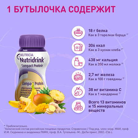 Нутридринк Компакт Протеин бутылочка с согревающим вкусом имбиря и тропич. фруктов 125 мл 4 шт