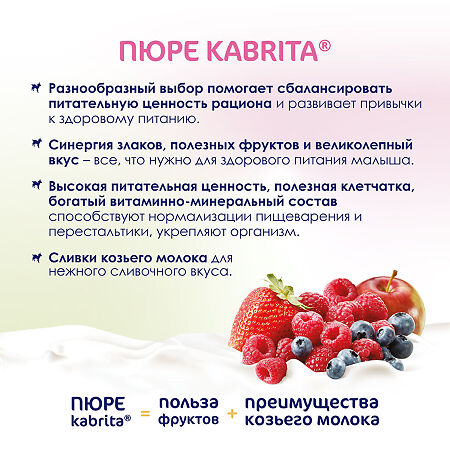 Kabrita Пюре фруктовое с козьими сливками Лесные ягоды с яблочным пюре 100 г 1 шт