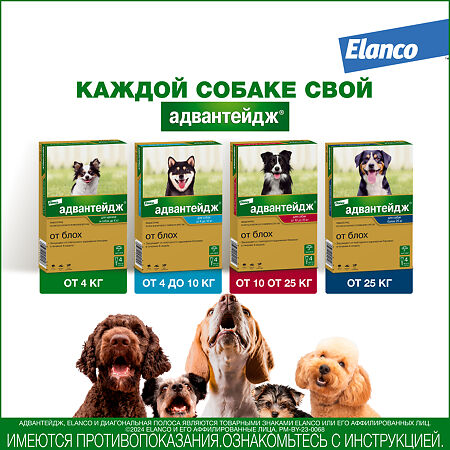 Адвантейдж (Advantage) Капли для собак от блох до 4 кг пипетки раствор для наружного применения 4 шт