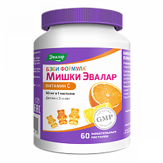 Купить Бэби Формула Мишки Эвалар Витамин С 50 мг жевательные пастилки массой 2,5 г с 3-х лет 60 шт цена
