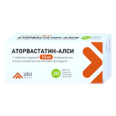 Купить Аторвастатин-АЛСИ таблетки покрыт.плен.об. 10 мг 30 шт цена