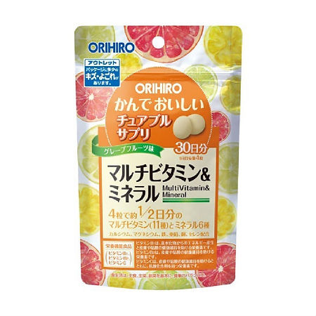 Orihiro Мультивитамины и минералы со вкусом тропических фруктов жевательные таблетки массой 500 мг 120 шт