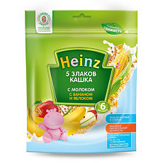 Купить Heinz Кашка молочная 5 злаков с бананом и яблоком с Омегой3 6 мес. пауч 200 г 1 шт цена