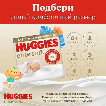 Huggies Подгузники Elite Soft 0+ до 3,5 кг 50 шт