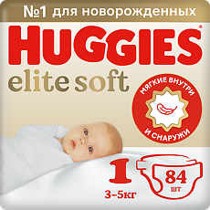 Изображение товара Huggies Подгузники Elite Soft 1 для новорожденных 3-5 кг 84 шт