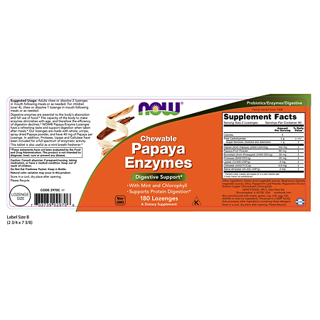 Now Papaya Enzyme Папайя Фермент Papaya Enzyme жевательные пастилки массой 162,5 мг 180 шт