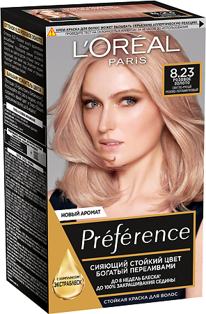 Изображение товара Loreal Paris Стойкая краска для волос Preference 8.23 розовое золото 1 шт