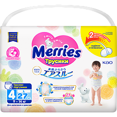 Изображение товара Merries Трусики-подгузники размер L (9-14 кг) 27 шт