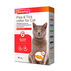 Изображение товара Беафар (Beaphar) Flea & Tick Collar Ошейник для кошек желтый от блох 6 мес. и клещей 6 мес 35 см