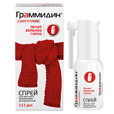 Купить Граммидин с анестетиком спрей для местного применения 112 доз 1 шт цена