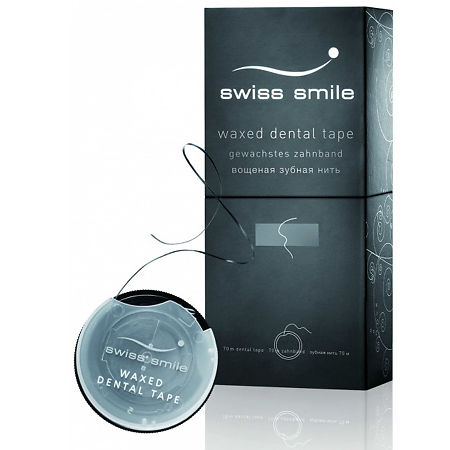 Swiss Smile Зубная нить Basel вощеная черная 70 м 1 шт