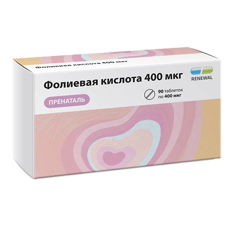 Фолиевая кислота Пренаталь 400 мкг таблетки массой 100 мг 90 шт