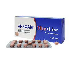 Купить Арифам таблетки с модифицированным высвобождением покрыт.плен.об. 10 мг+1,5 мг 30 шт цена