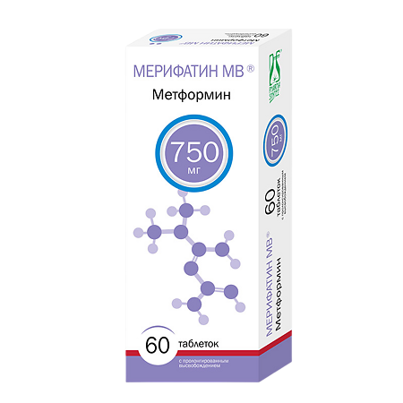 Мерифатин МВ таблетки с пролонг высвобождением 750 мг 60 шт
