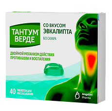 Купить Тантум Верде таблетки для рассасывания 3 мг со вкусом эвкалипта 40 шт цена