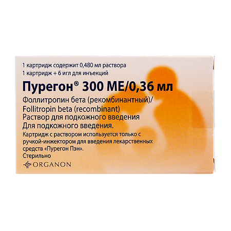 Пурегон раствор для п/к введ 300 ме картридж 0,36 мл в компл. с иглами 6 шт. 1 уп.
