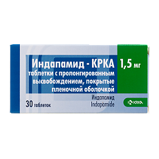Купить Индапамид-КРКА таблетки с пролонг высвобождением покрыт.плен.об. 1,5 мг 30 шт цена