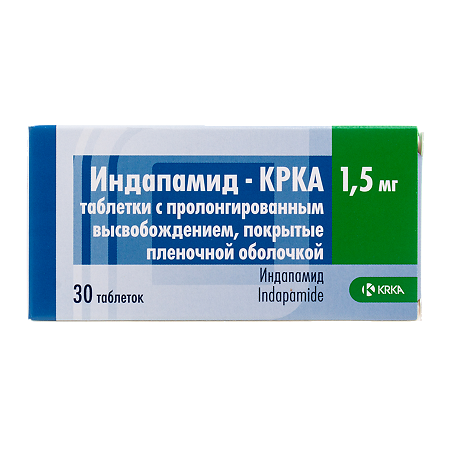 Индапамид-КРКА таблетки с пролонг высвобождением покрыт.плен.об. 1,5 мг 30 шт