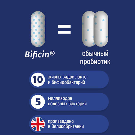 Бифицин/Bificin 5 млрд бактерий капсулы массой по 500 мг 10 шт