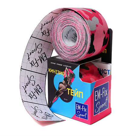 Кинезио-тейп EМ-Fix Sport усиленной фиксации розовый камуфляж 5 см х 5 м 1 шт