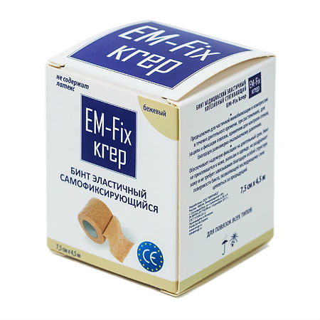 Бинт EM-Fix krep эласт компрессионный самофиксирующийся бежевый 7.5 см х 4.5м 1 шт