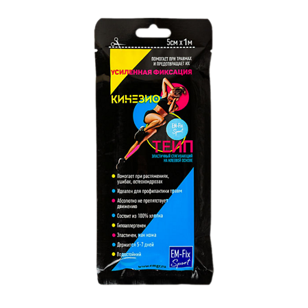 Кинезио-тейп EМ-Fix Sport усиленной фиксации голубой 5 см х 1 м 1 шт