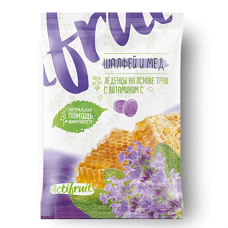 Изображение товара Актифрут леденцовая карамель с витамином С со вкусом шалфея с медом 60 г 1 шт