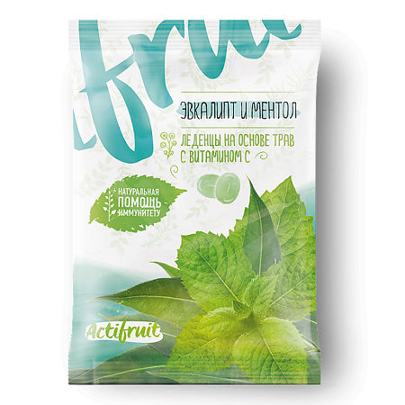 Изображение товара Актифрут леденцовая карамель с витамином С со вкусом эвкалипта с ментолом 60 г 1 шт