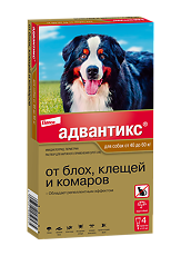 Изображение товара Адвантикс Капли на холку от блох,клещей и комаров для собак от 40 до 60 кг пипетка по 6,0 мл 4 шт