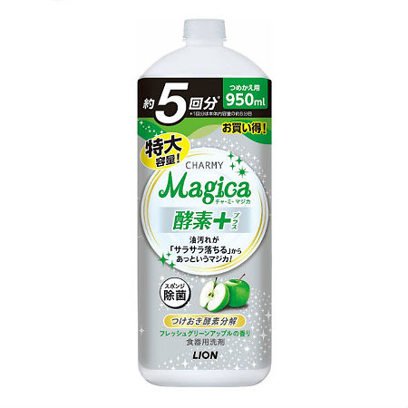 Lion Средство для мытья посуды Charmy Magica+ (концентрированное,аромат зеленых яблок) 950 мл 1 шт