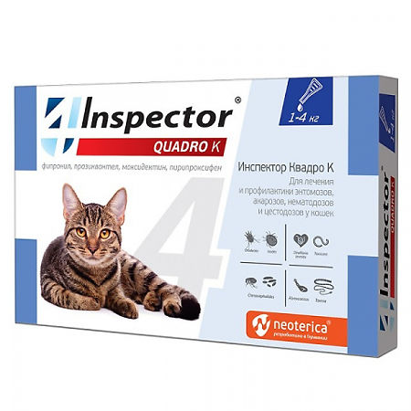 Inspector Quadro К Капли на холку для кошек 1-4 кг пипетка 1 шт