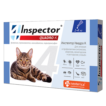 Inspector Quadro К Капли на холку для кошек 1-4 кг пипетка 1 шт