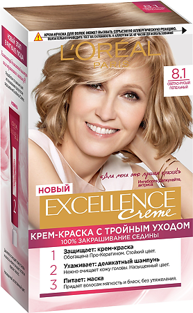 Изображение товара Loreal Paris Крем-краска для волос Excellence Creme 8.1 Светло-русый пепелельный 1 шт