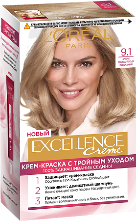 Loreal Paris Крем-краска для волос Excellence Creme 9.1 Очень светло-русый пепельный 1 шт