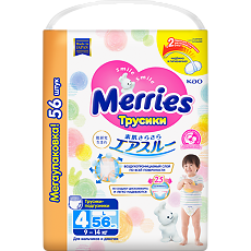 Купить Merries Трусики-подгузники для детей размер L (9-14 кг) 56 шт цена